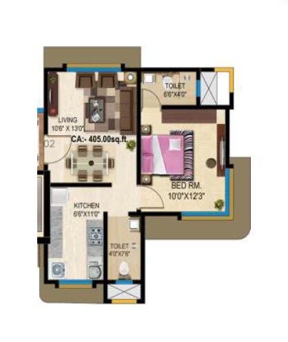 Floor plan of 1 BHK 417 Sq. Ft. Apartment in Prayag Heights, Mumbai