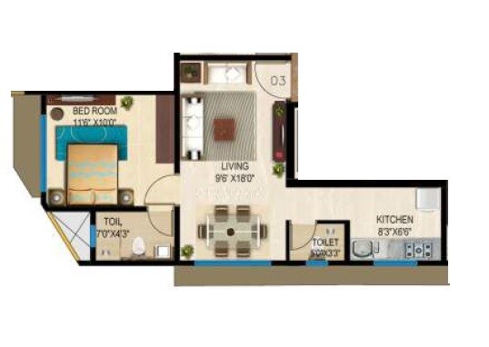 Floor plan of 1 BHK 474 Sq. Ft. Apartment in Prayag Heights, Mumbai