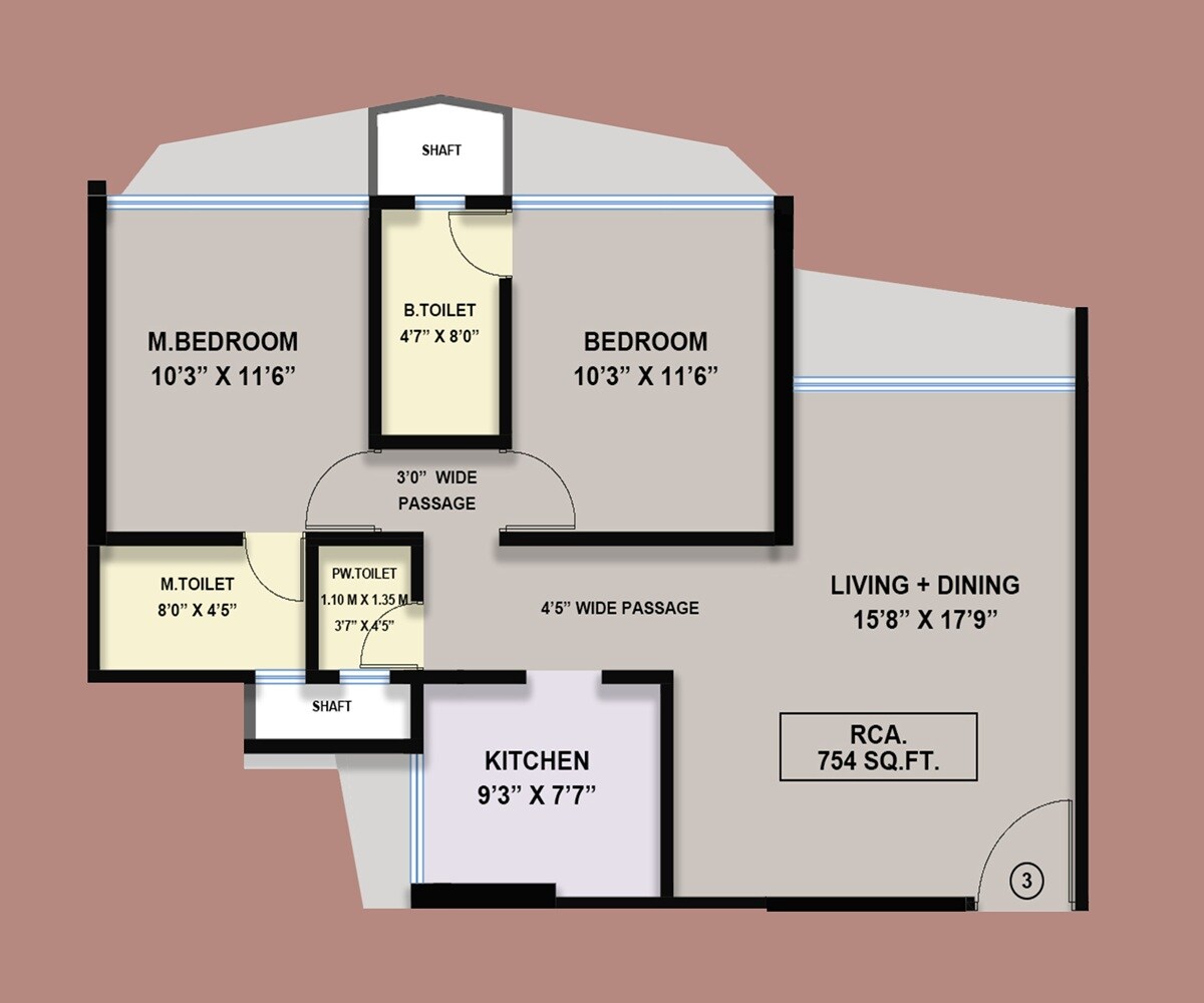 Floor plan of 2 BHK 754 Sq. Ft. Apartment in Prem Ajanta, Mumbai