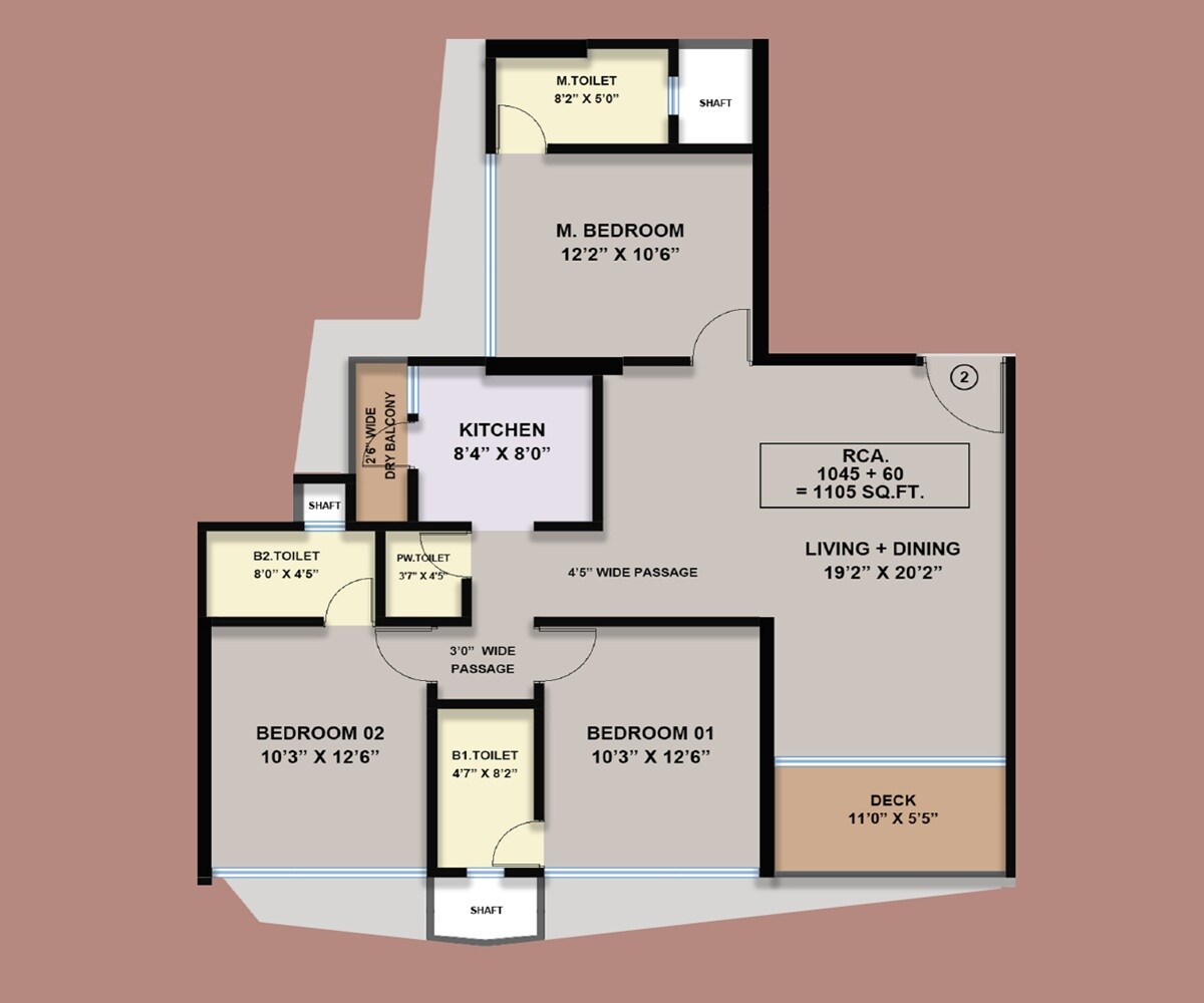Floor plan of 3 BHK 1105 Sq. Ft. Apartment in Prem Ajanta, Mumbai
