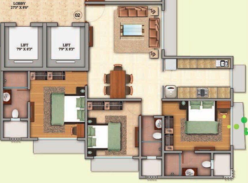 Floor plan of 3 BHK 931 Sq. Ft. Apartment in Prem Chitralekha, Mumbai