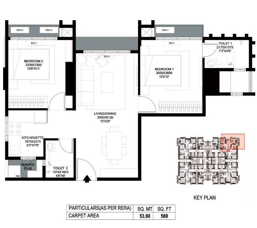 Floor plan of 2 BHK 600 Sq. Ft. Apartment in Prescon Midtown Bay, Mumbai