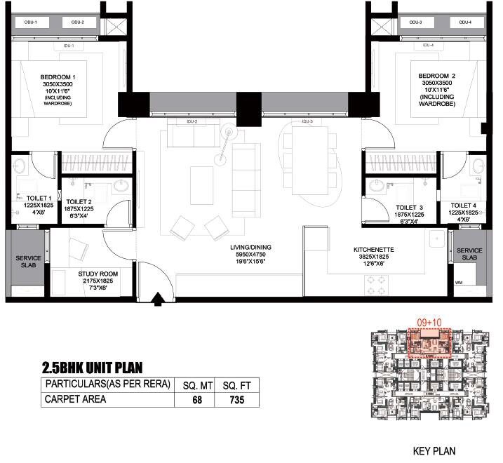 3 BHK 820 Sq. Ft. Apartment