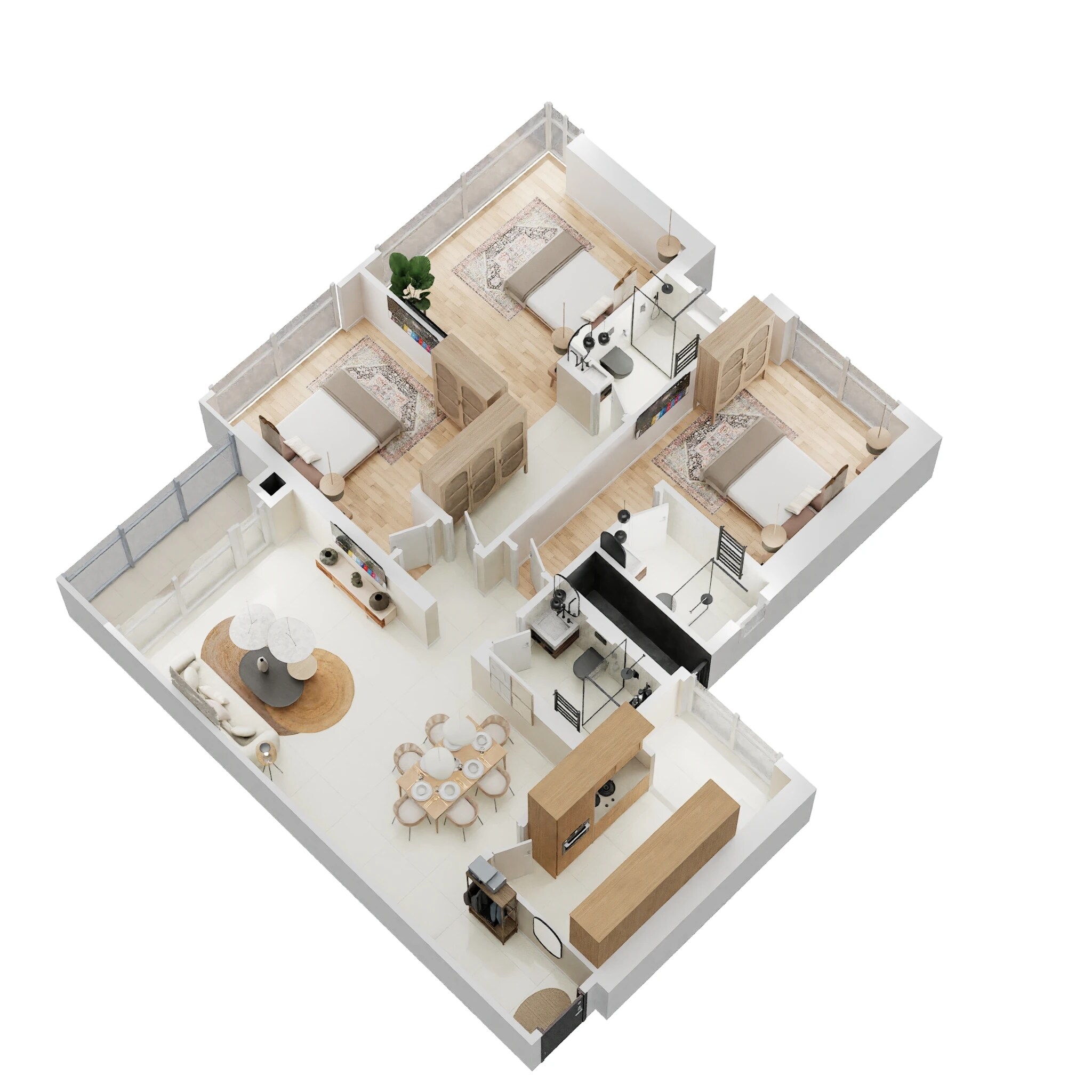 Floor plan of 3 BHK 1256 Sq. Ft. Apartment in Prestige Jasdan Classic, Mumbai