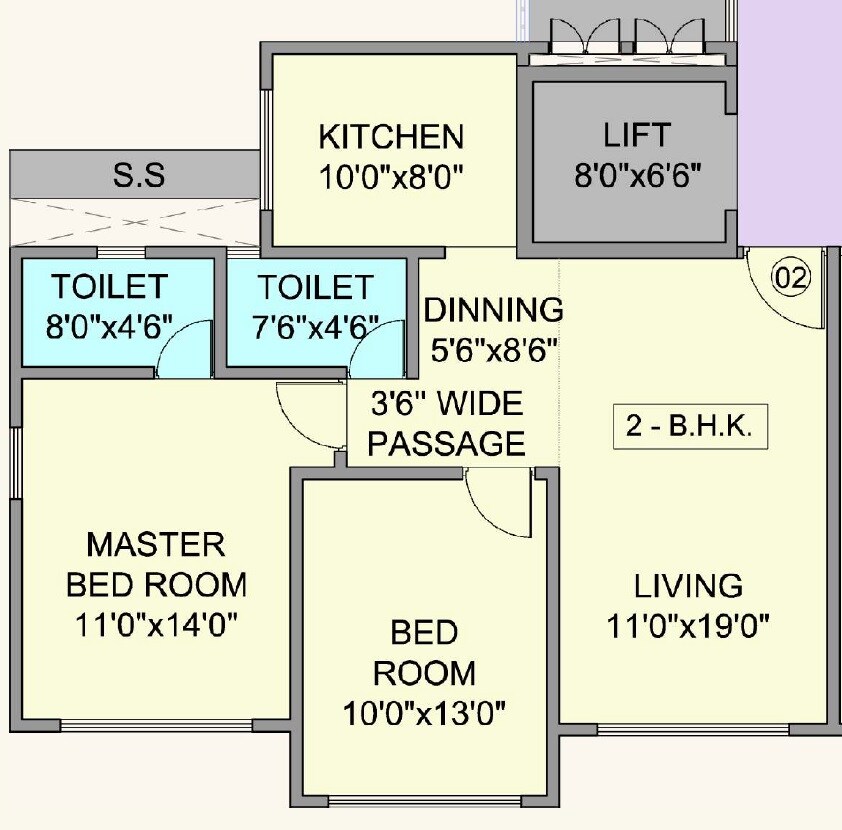 Floor plan of 2 BHK Apartment - 742 sq. ft. in Pride Park Royale, Mumbai