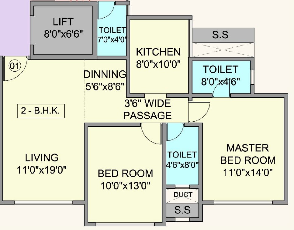 Floor plan of 2 BHK Apartment - 766 sq. ft. in Pride Park Royale, Mumbai