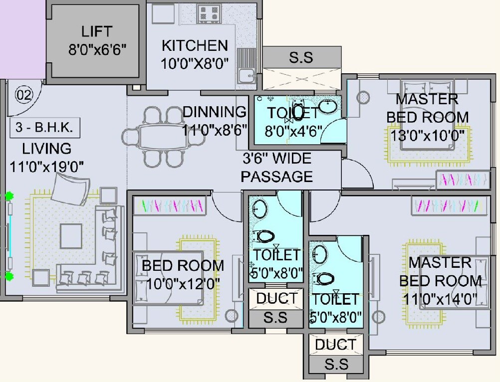 Floor plan of 3 BHK Apartment - 1172 sq. ft. in Pride Park Royale, Mumbai