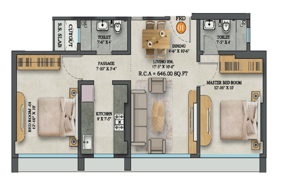2 BHK 646 Sq. Ft. Apartment
