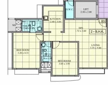 Floor plan of 2 BHK 742 Sq. Ft. Apartment in Pride Royal Park, Mumbai