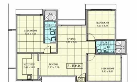 Floor plan of 3 BHK 958 Sq. Ft. Apartment in Pride Royal Park, Mumbai