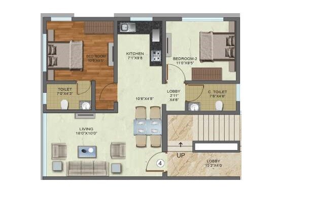 2 BHK 604 Sq. Ft. Apartment