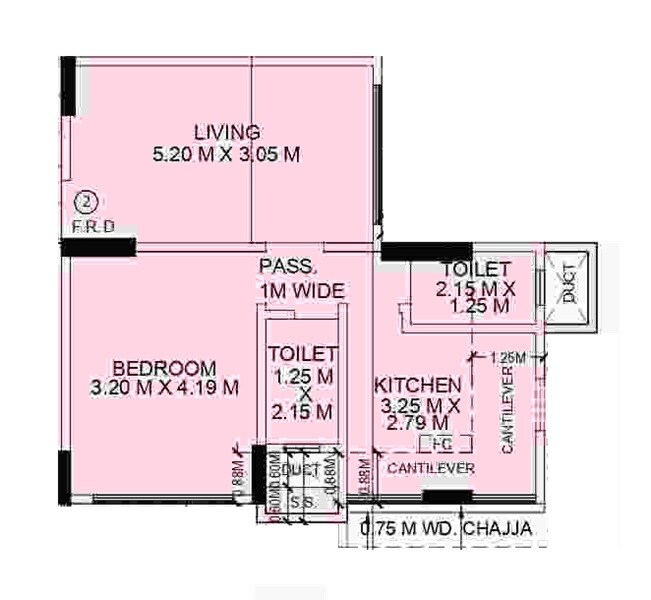 Floor plan of 1 BHK 483 Sq. Ft. Apartment in Prime Grand Slam, Mumbai