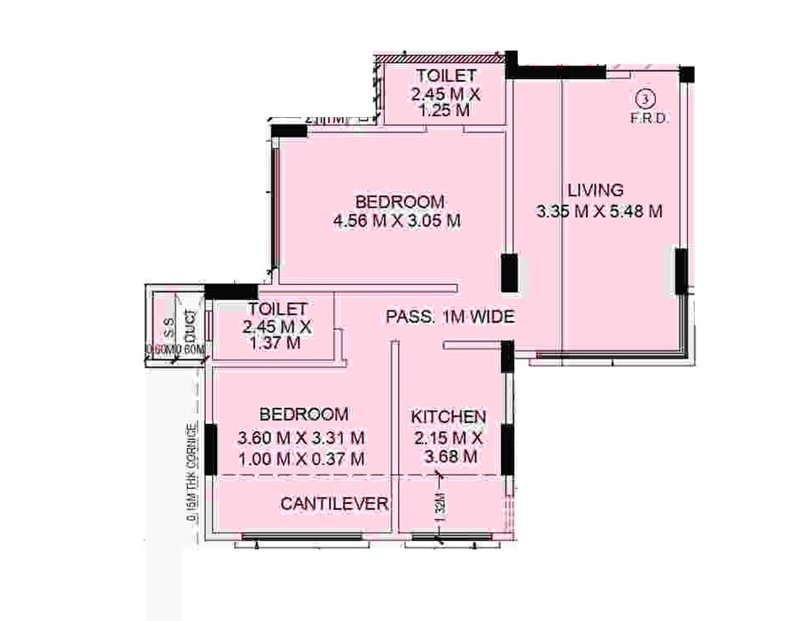 Floor plan of 2 BHK 709 Sq. Ft. Apartment in Prime Grand Slam, Mumbai