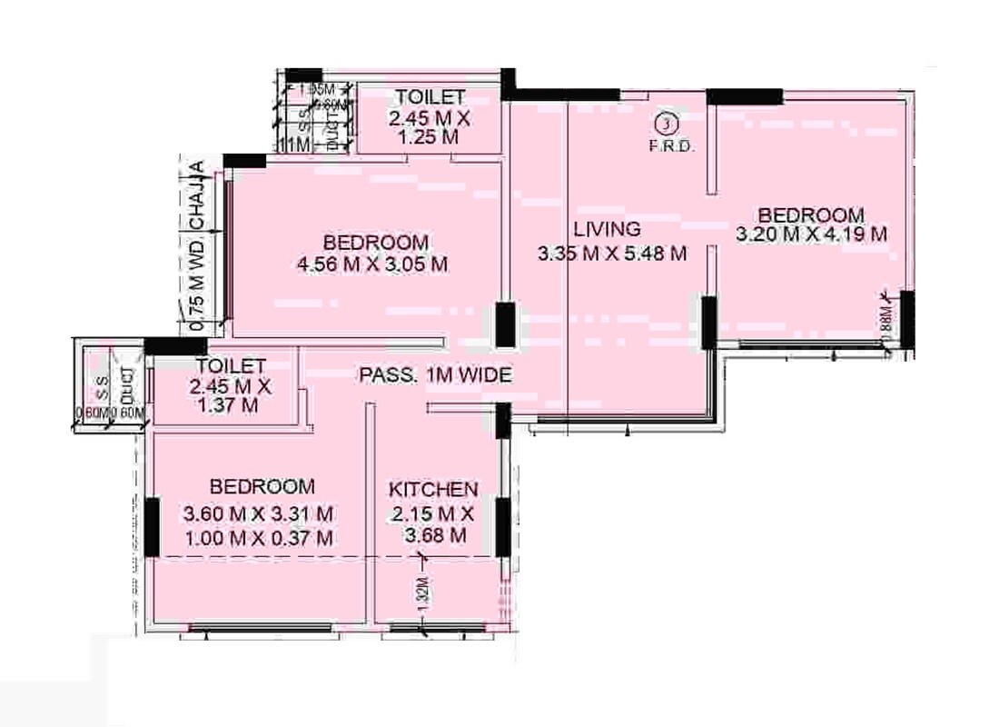 Floor plan of 3 BHK 859 Sq. Ft. Apartment in Prime Grand Slam, Mumbai
