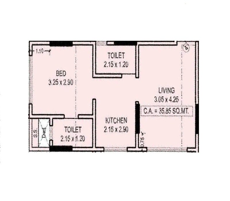 Floor plan of 1 BHK 386 Sq. Ft. Apartment in Prime Parvatraji, Mumbai