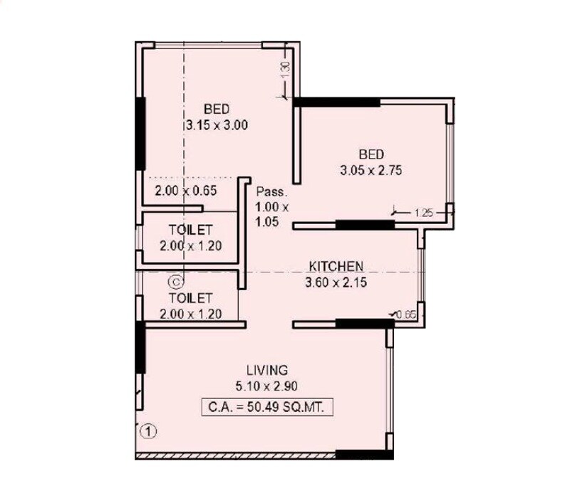 2 BHK 543 Sq. Ft. Apartment