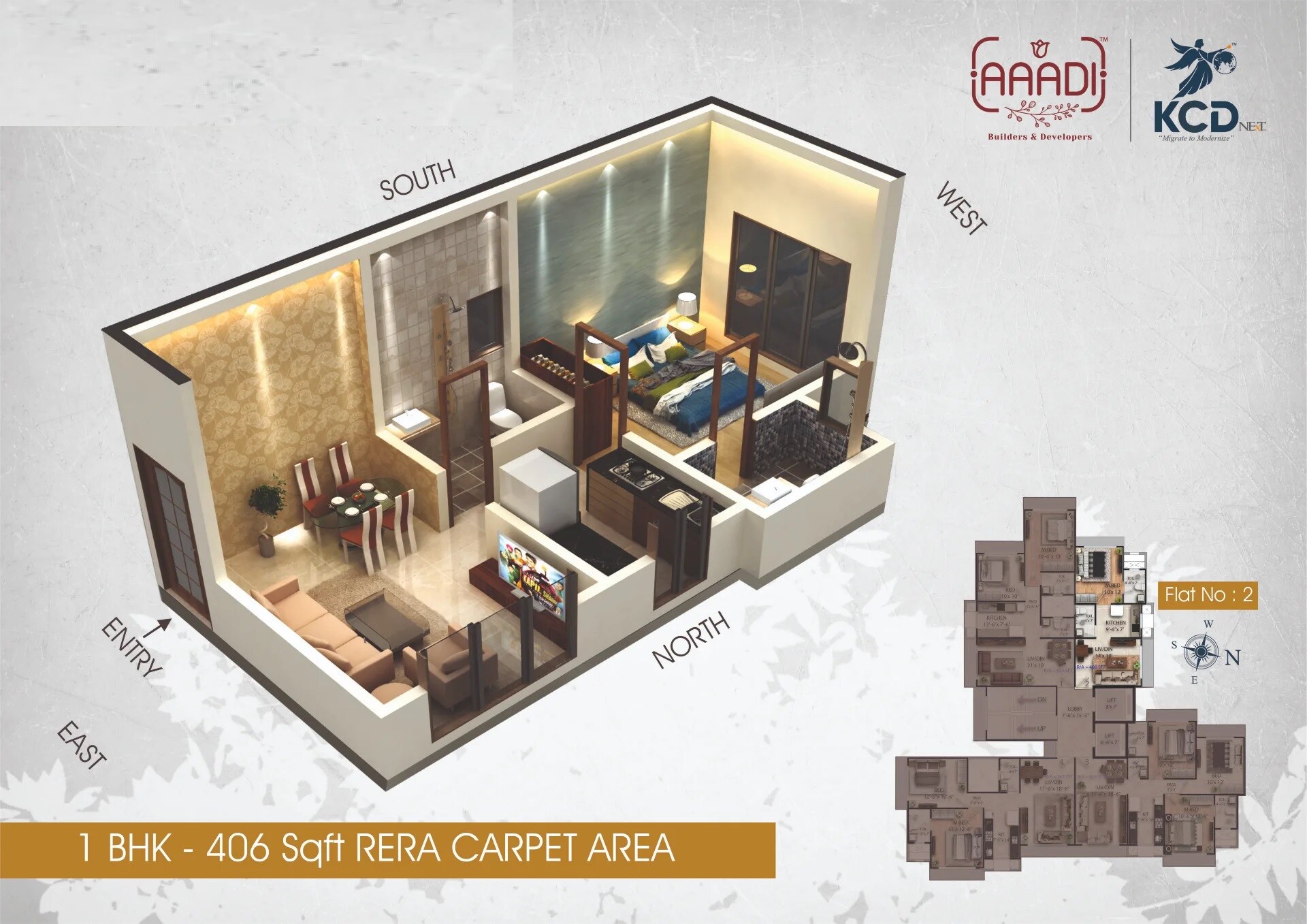 Floor plan of 1 BHK 406 Sq. Ft. Apartment in Prince KCD Heritage, Mumbai