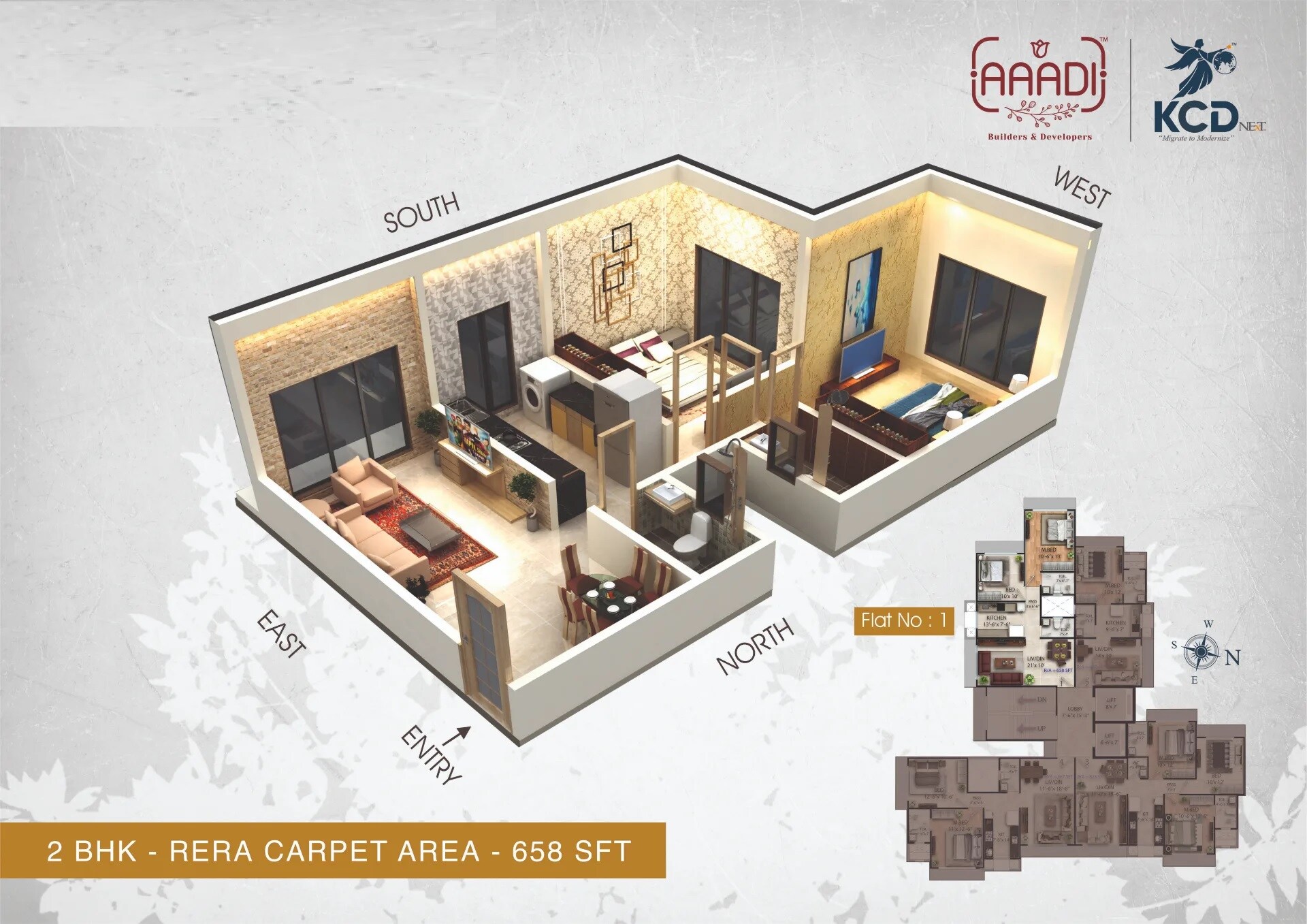 Floor plan of 2 BHK 658 Sq. Ft. Apartment in Prince KCD Heritage, Mumbai