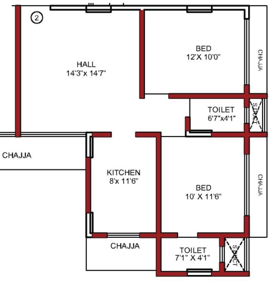 2 BHK 631 Sq. Ft. Apartment