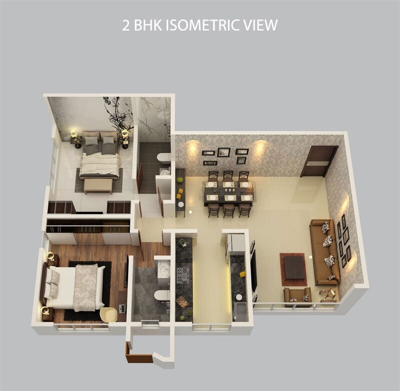 Floor plan of 2 BHK 662 Sq. Ft. Apartment in Princecare Zinnia, Mumbai