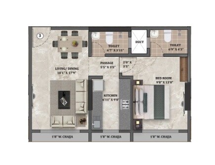 Floor plan of 1 BHK 471 Sq. Ft. Apartment in Prithvi Pearl, Mumbai
