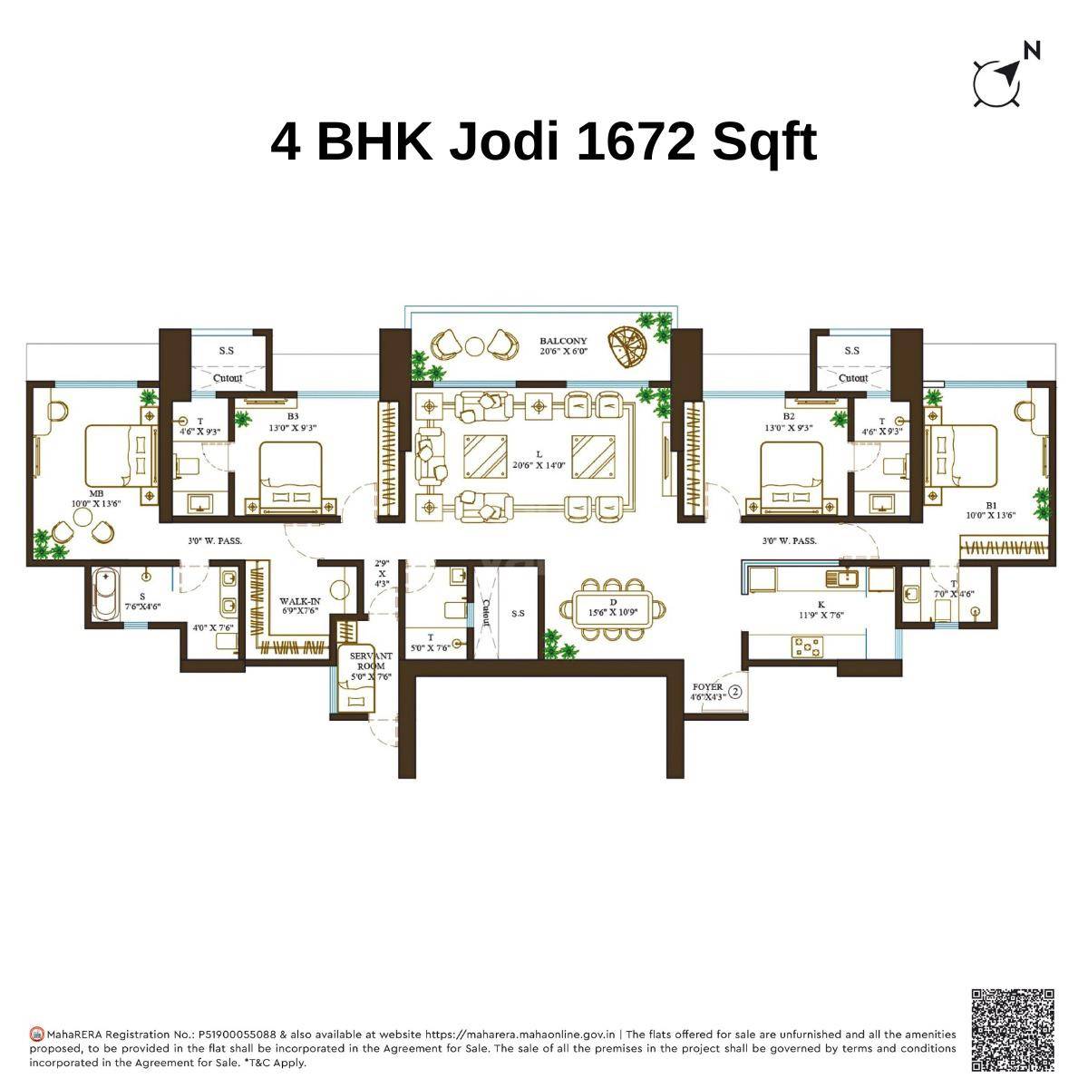 Floor plan of 4 BHK 1672 Sq. Ft. Apartment in Promesa Fremont, Mumbai