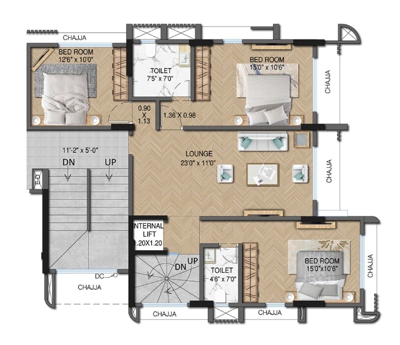 3 BHK 827 Sq. Ft. Apartment