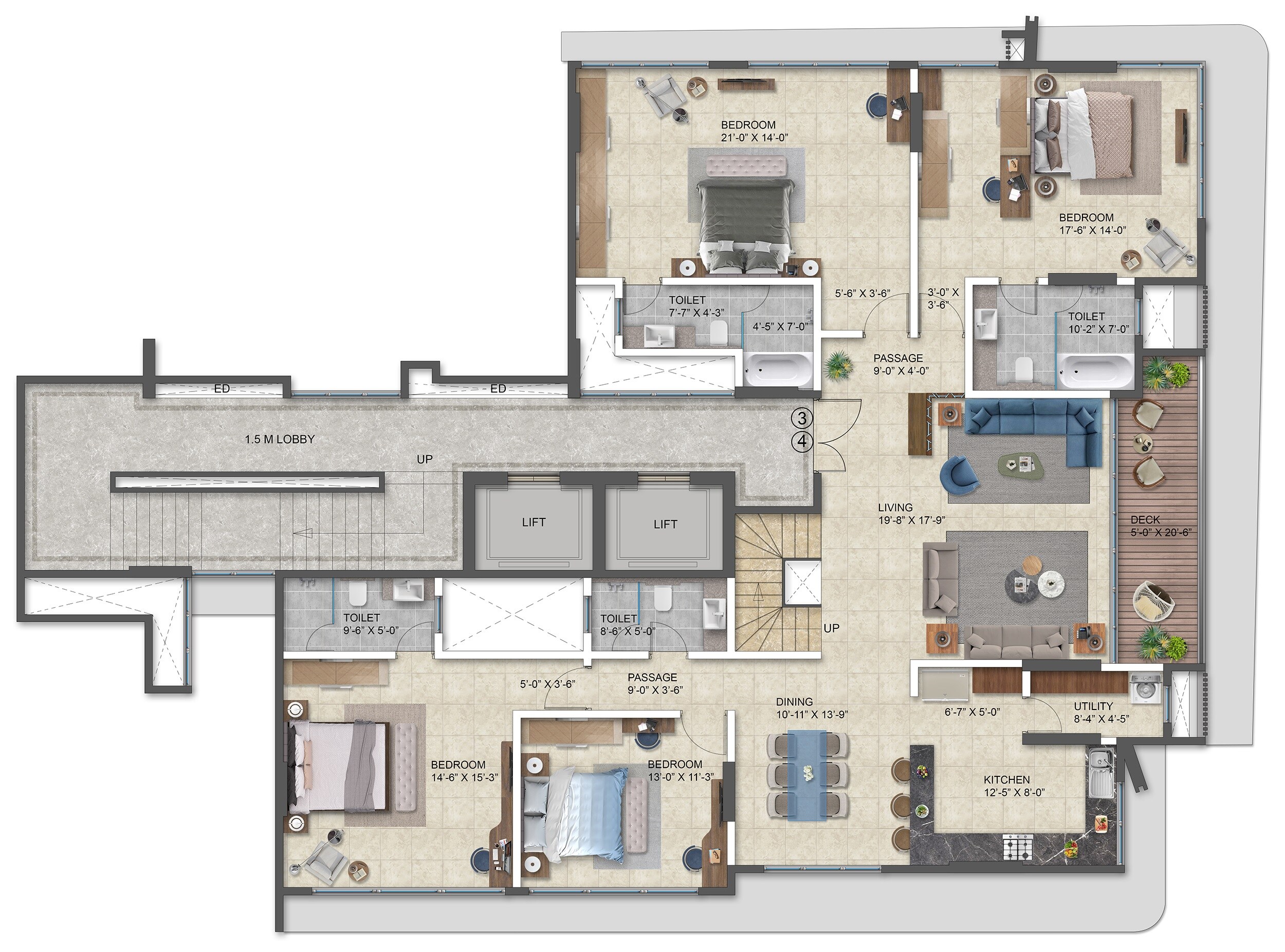 Floor plan of 4 BHK 2131 Sq. Ft. Apartment in Pruthvi Park View, Mumbai