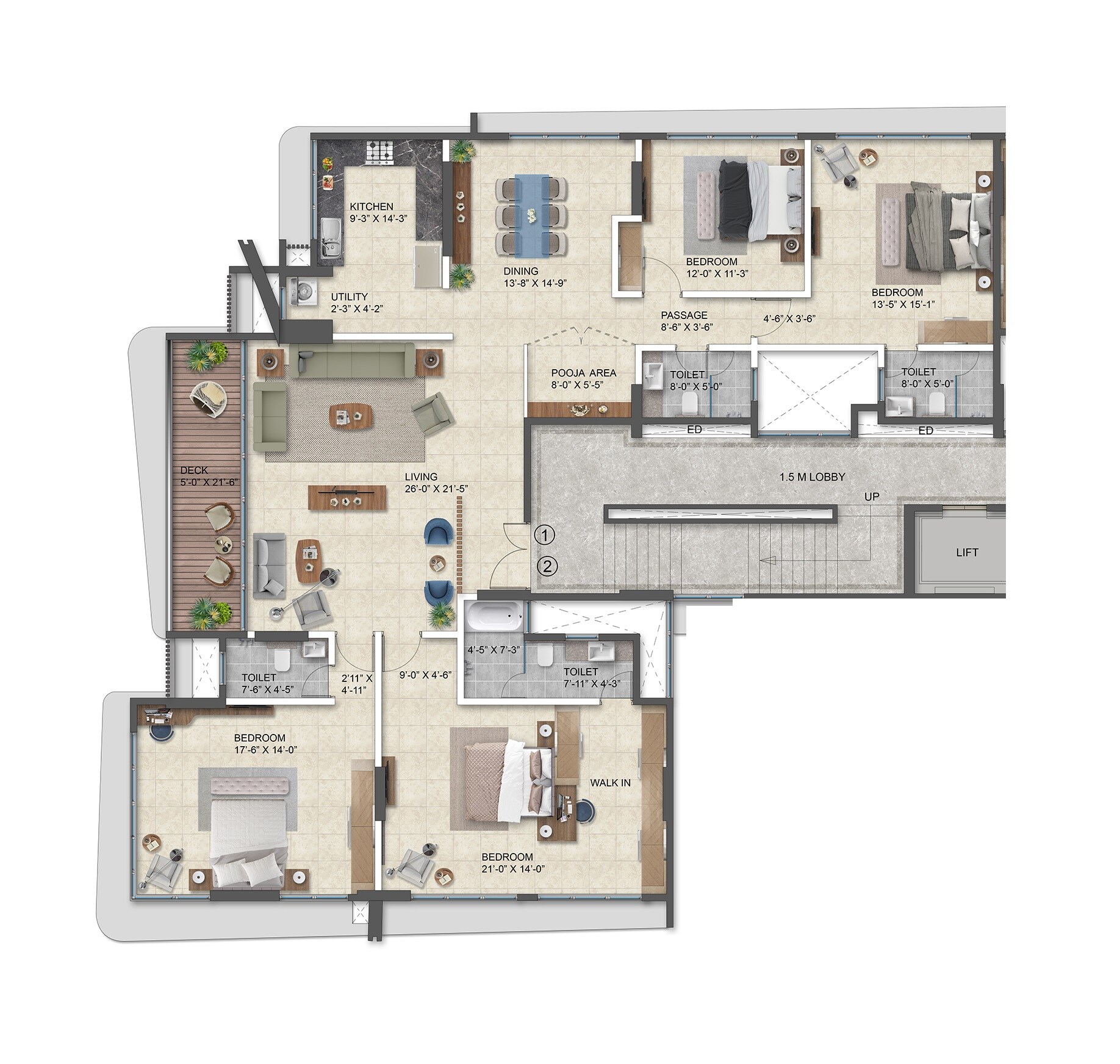 Floor plan of 4 BHK 2151 Sq. Ft. Apartment in Pruthvi Park View, Mumbai