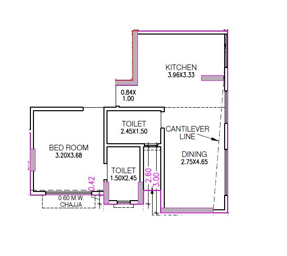 Floor plan of 1 BHK 417 Sq. Ft. Apartment in Pruthvi Purushottam, Mumbai