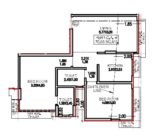 Floor plan of 2 BHK 760 Sq. Ft. Apartment in Pruthvi Purushottam, Mumbai