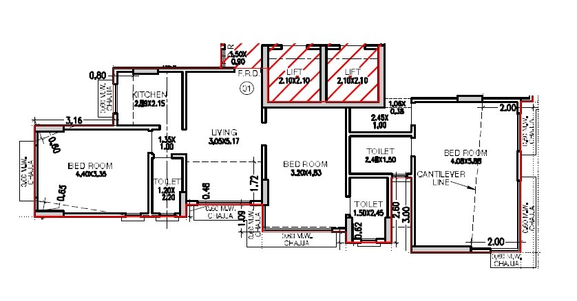 Floor plan of 3 BHK 1204 Sq. Ft. Apartment in Pruthvi Purushottam, Mumbai