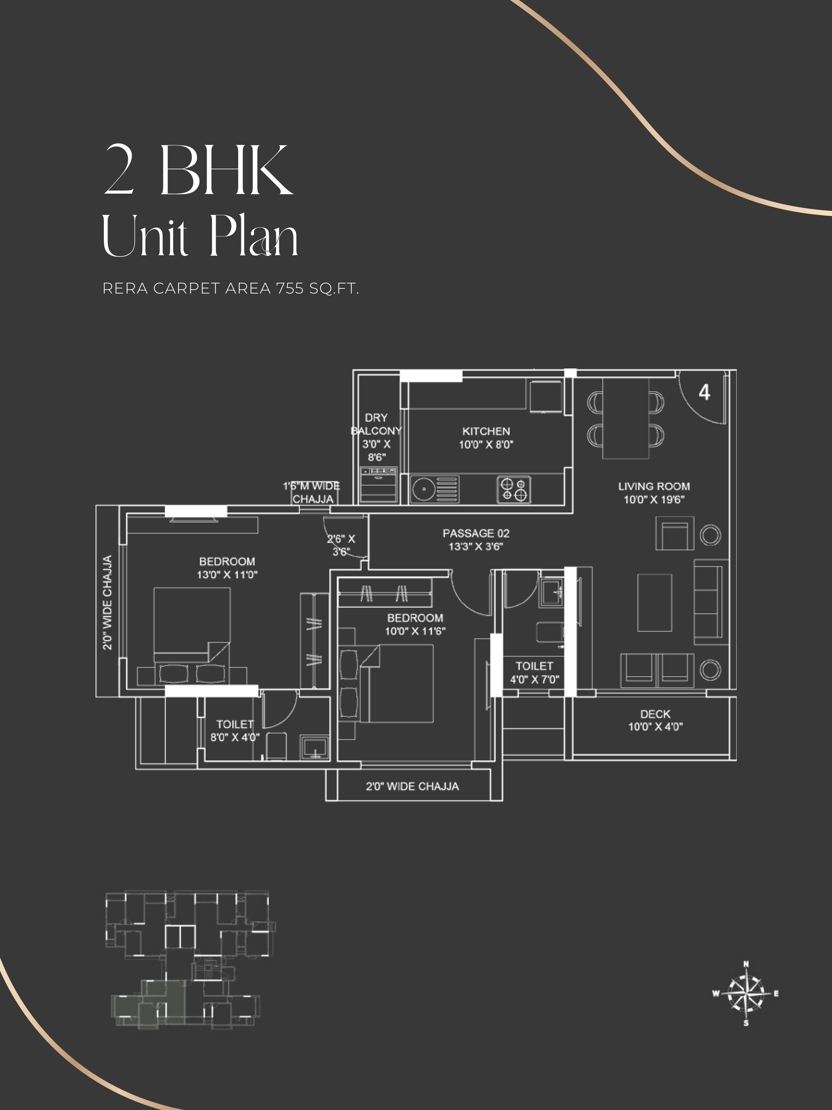 2 BHK 755 Sq. Ft. Apartment