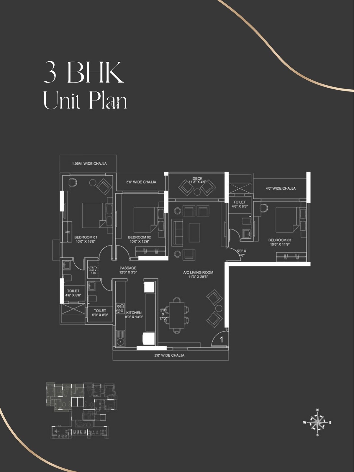 Floor plan of 3 BHK 1290 Sq. Ft. Apartment in PSK Altair 77, Mumbai