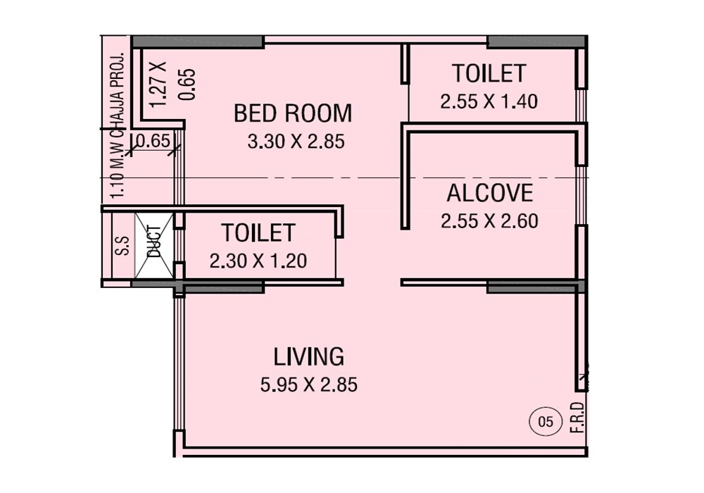 Floor plan of 1 BHK 466 Sq. Ft. Apartment in PSK Aster 909, Mumbai
