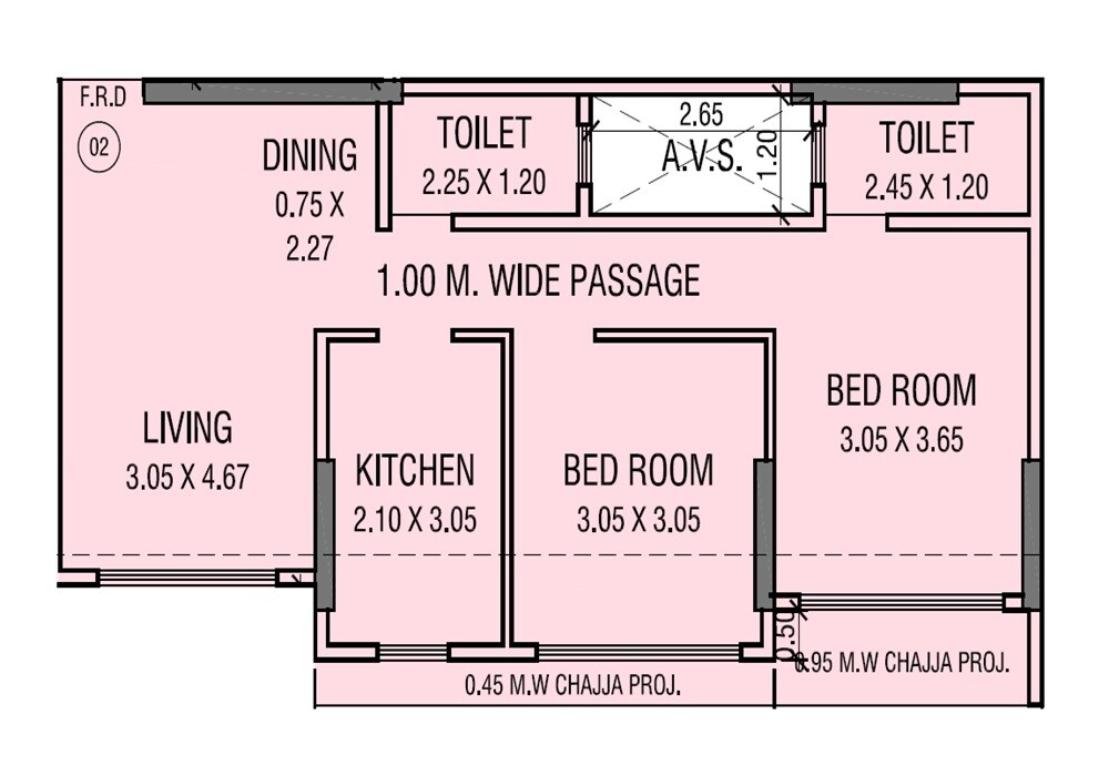 Floor plan of 2 BHK 600 Sq. Ft. Apartment in PSK Aster 909, Mumbai