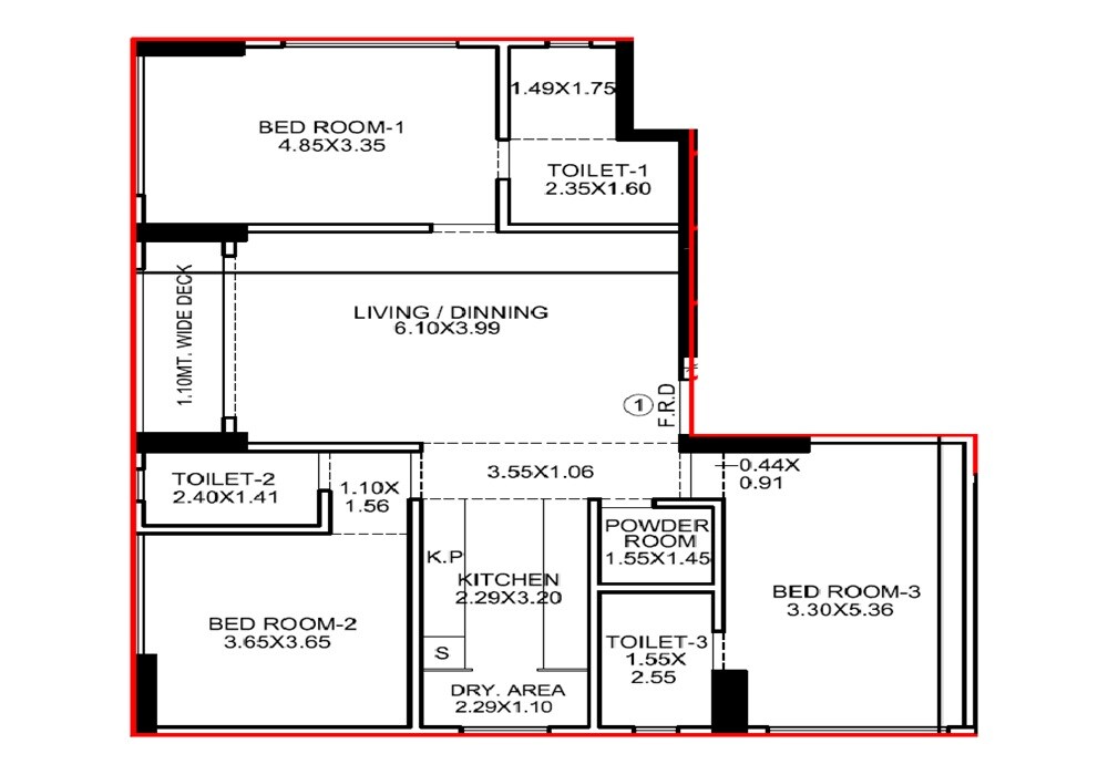 3 BHK 1216 Sq. Ft. Apartment