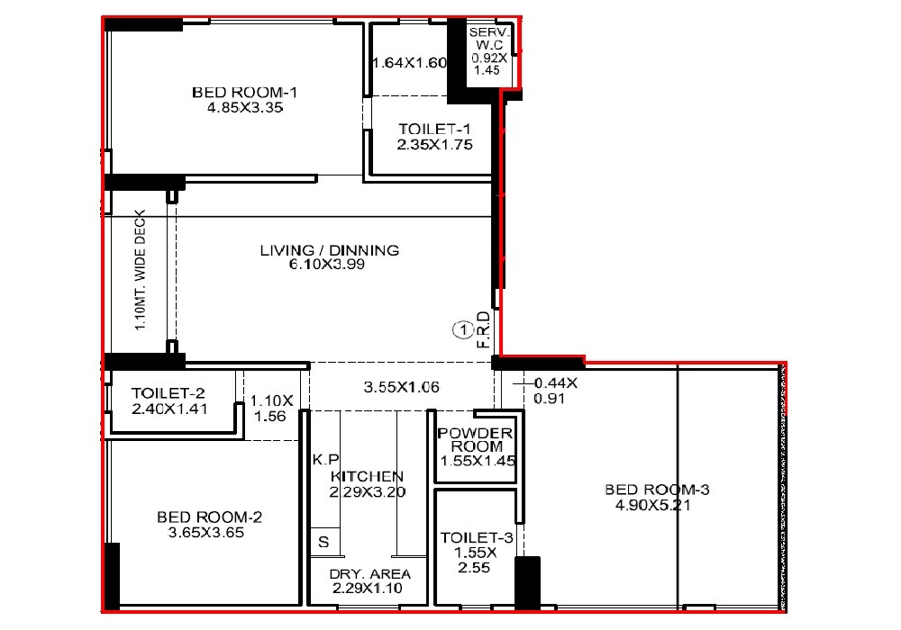 Floor plan of 3 BHK 1301 Sq. Ft. Apartment in Puje Ayana, Mumbai