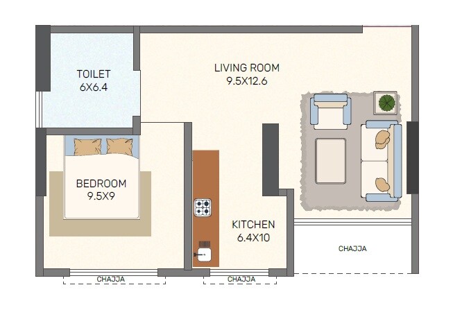 1 BHK 475 Sq. Ft. Apartment