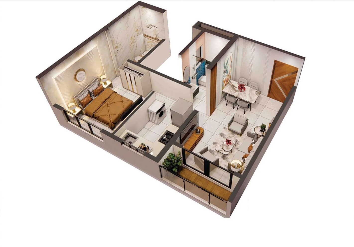 Floor plan of 1 BHK 428 Sq. Ft. Apartment in Puneet Amarjyoti, Mumbai