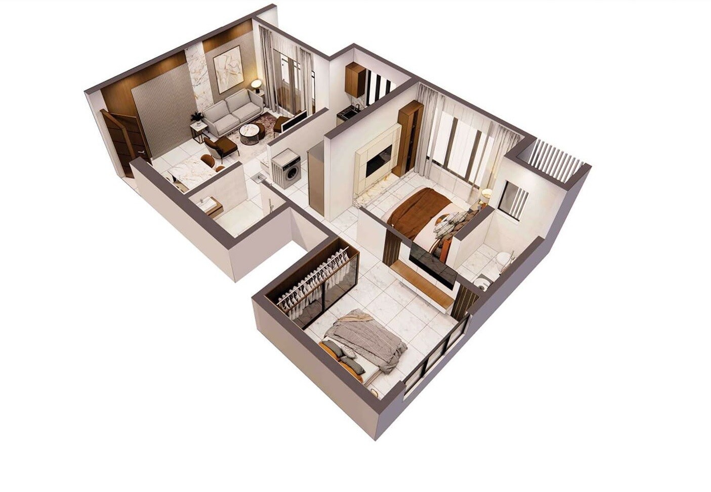 Floor plan of 2 BHK 560 Sq. Ft. Apartment in Puneet Amarjyoti, Mumbai