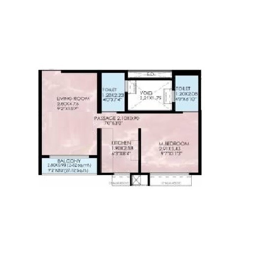 Floor plan of 1 BHK 406 Sq. Ft. Apartment in Puneet Brahmand, Mumbai