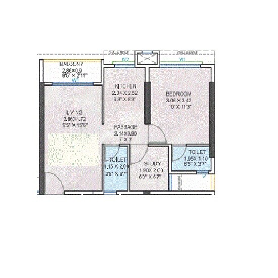 Floor plan of 1 BHK 440 Sq. Ft. Apartment in Puneet Brahmand, Mumbai