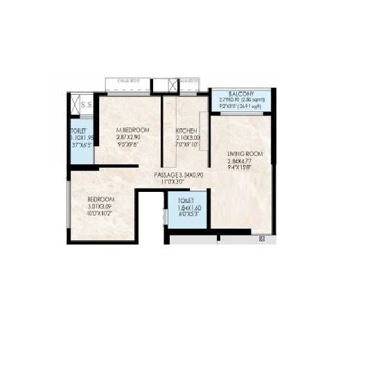 Floor plan of 2 BHK 516 Sq. Ft. Apartment in Puneet Brahmand, Mumbai