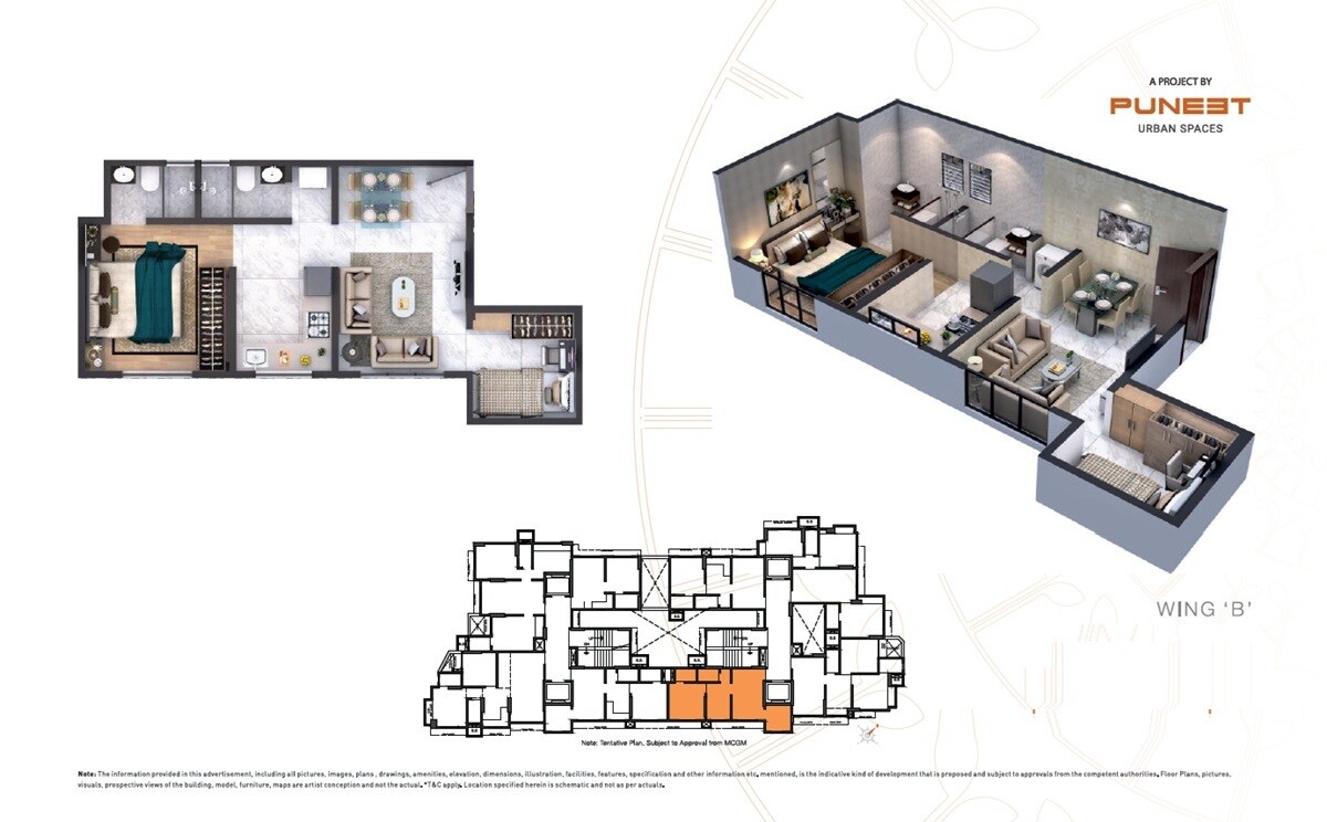Floor plan of 2 BHK 479 Sq. Ft. Apartment in Puneet Kalpavriksha, Mumbai