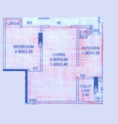 Floor plan of 1 BHK 394 Sq. Ft. Apartment in Puneet Prime, Mumbai