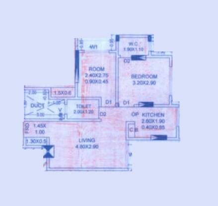 Floor plan of 2 BHK 511 Sq. Ft. Apartment in Puneet Prime, Mumbai