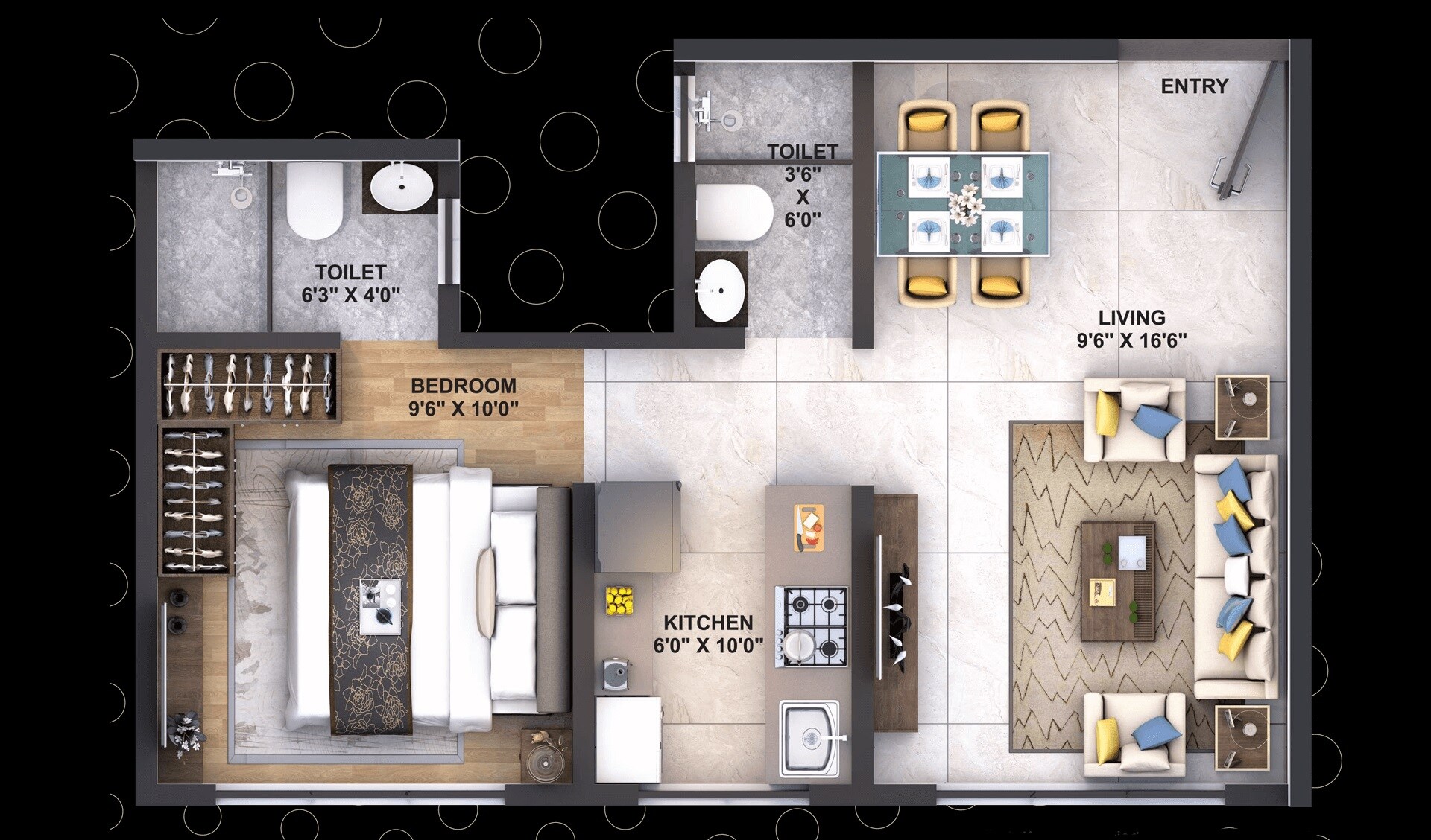 Floor plan of 1 BHK 379 Sq. Ft. Apartment in Puneet Shivalaya, Mumbai