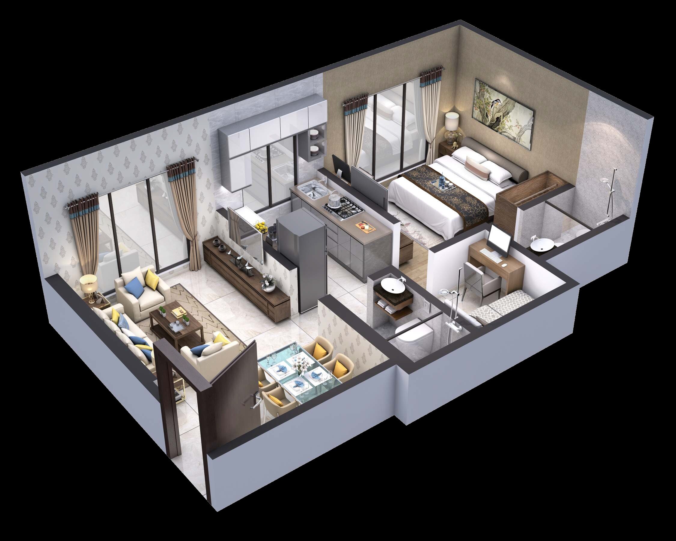Floor plan of 1 BHK 435 Sq. Ft. Apartment in Puneet Shivalaya, Mumbai