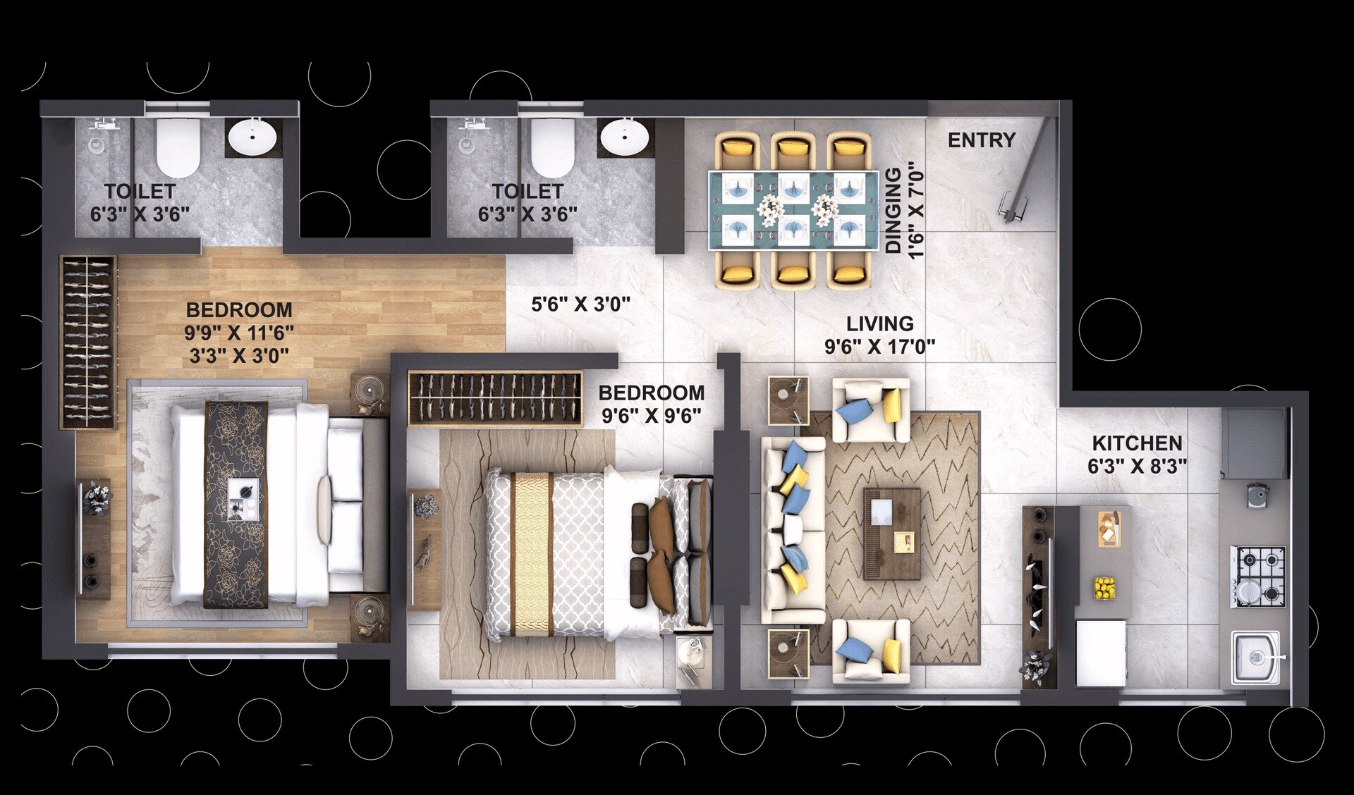 Floor plan of 2 BHK 538 Sq. Ft. Apartment in Puneet Shivalaya, Mumbai